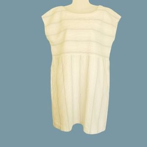 Eileen Fischer Size Medium Striped Linen Blend Dress Pockets White Grey